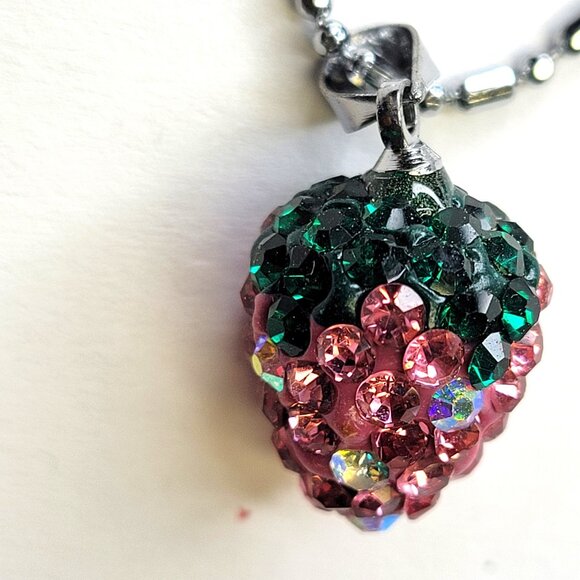 Kids or Teens Rose Pink Strawberry Pendant 925 Silver on a 18K Silver Chain - Picture 3 of 14